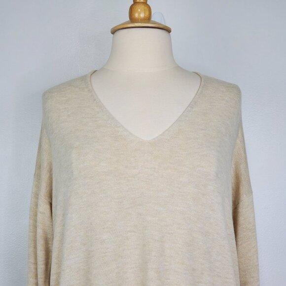LOFT V-Neck Drop Shoulder Pullover Tan Sweater Size L - Picture 2 of 11